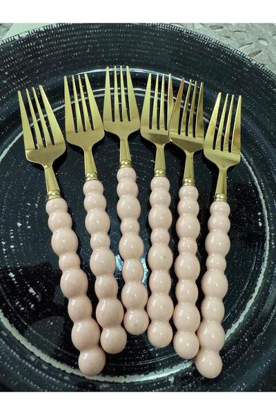 PerottiHome Gold Dinner Forks with Pearls and Colored Beads, 6 Pieces