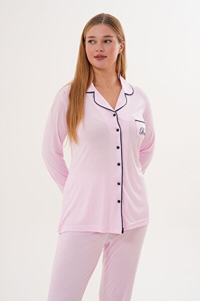 Mecit Pijama Mecit 6307 Pink Buttoned Women's Pajama Set