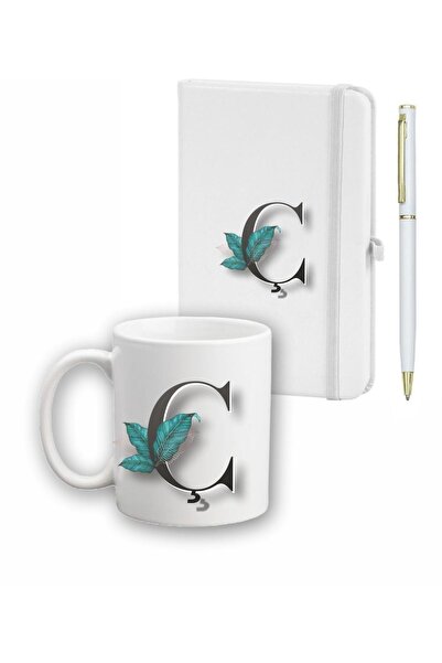 LİNOVERA Leaf Pattern Agenda, Mug and Pen Set