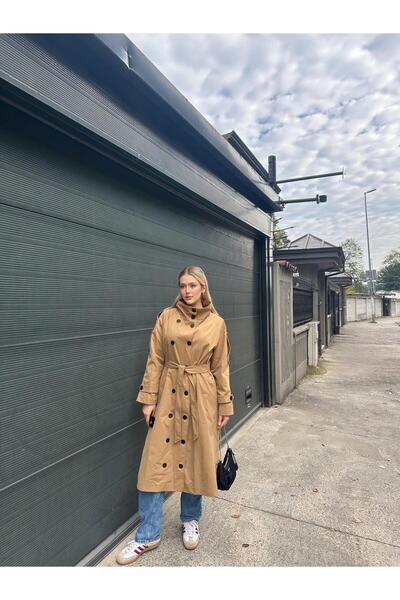 Bak'ap Преміум підкладка, високий комір, модна застібка, довгий тренчкот з деталями