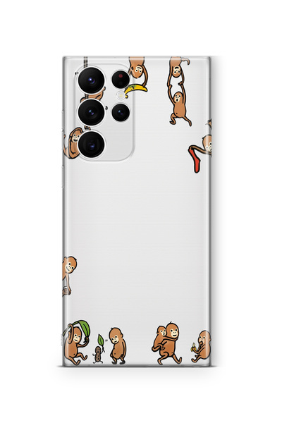 FLAMENKO Samsung Galaxy S23 Ultra Compatible Monkeys Patterned Transparent Ph...
