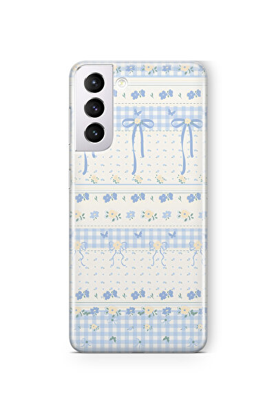 FLAMENKO حافظة هاتف سامسونج جالاكسي S22 شفافة بنمط فيونكة زرقاء وزهور