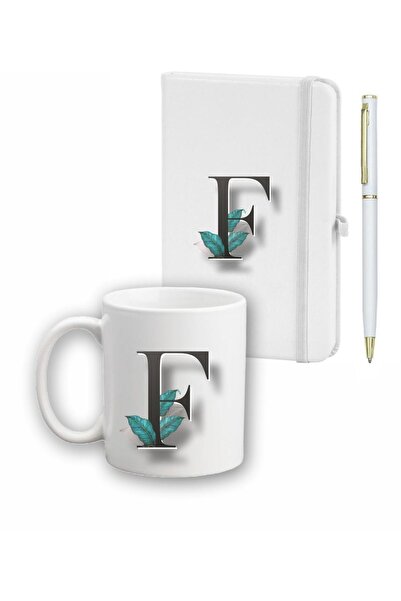 LİNOVERA Leaf Pattern Agenda, Mug and Pen Set