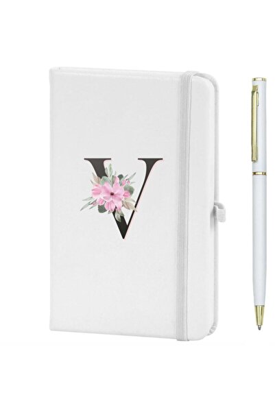 CVCWOOD Letter V Flower Pattern Printed Notebook