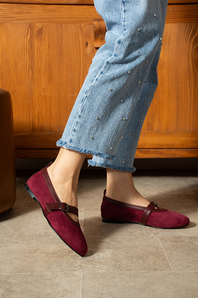 BERFONA Milan Burgundy Calf Suede Ballerina Shoes