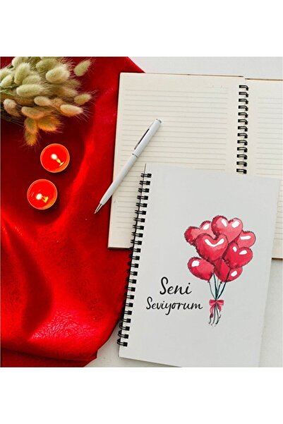 LİNOVERA Valentine's Day Balloon Hearts Notebook Pen Set