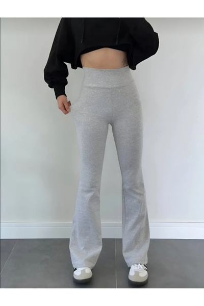 ROGEN FİT Kadın Yüksek Bel Toparlayıcı Geniş Kemer Penye İspanyol Paça Tayt