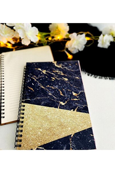 LİNOVERA Black Gold Printed Wooden Notebook