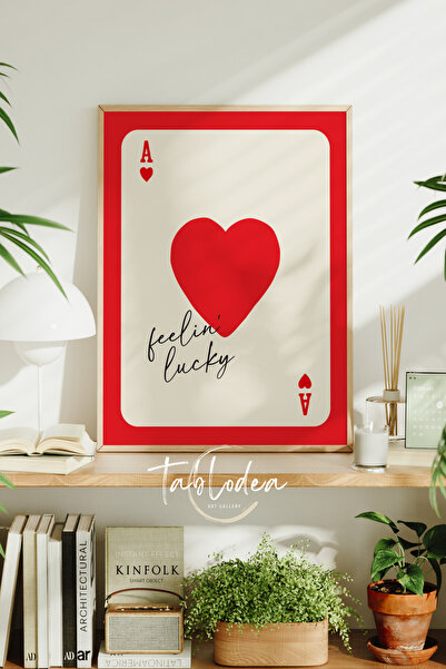 tablodea Feelin Lucky Yazılı Modern Aşk Şans Mutluluk Temalı Çerçeveli Poster...