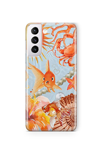 FLAMENKO حافظة هاتف سامسونج جالاكسي S22 شفافة بنمط السمكة البرتقالية