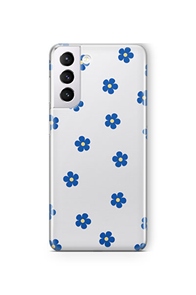 FLAMENKO حافظة هاتف سامسونج جالاكسي S22 شفافة بنمط الزهور الزرقاء