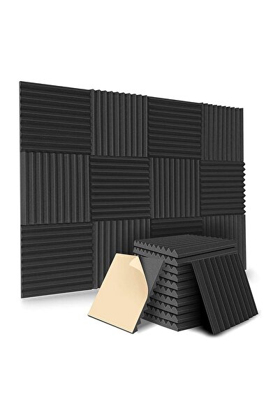 LUXER Set 12 Panouri Acustice Fonoabsorbante pentru Izolare Fonica si Acustica, 30 x 30 x 2.5 cm, Negru