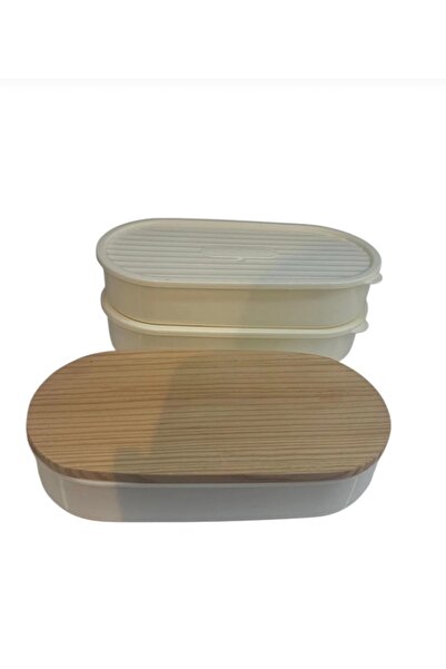 Butik Center Three-Layer Compartment Lunch Box with Wooden Lid – Portable Food Container