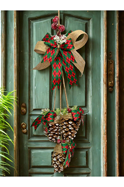 Home Ekoseli Jüt Kurdeleli Doğal Kozalak Kapı Süsü