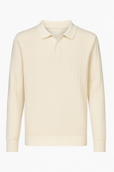 CGA Men's Beige Collared Knitwear Men's Knitwear Sweater Collared Men's Sweater