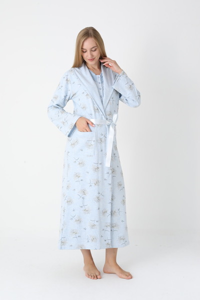 Lohusa Homewear Women's Blue Special Design Winter Patterned Long Sleeve Mate...