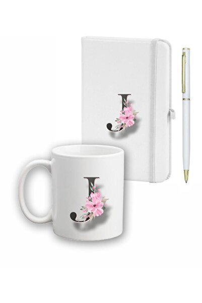 LİNOVERA Flower Pattern Agenda, Mug and Pen Set