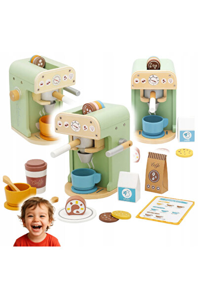 Gotel Espressor de cafea din lemn pentru copii, set complet cu accesorii – ju...
