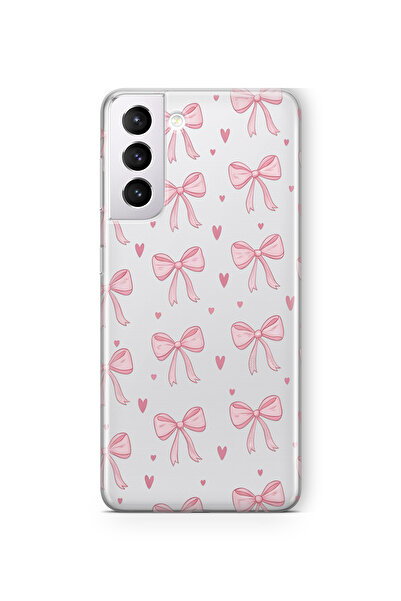 FLAMENKO حافظة هاتف سامسونج جالاكسي S22 شفافة بنمط فيونكة وردية