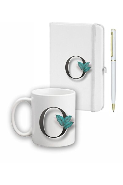 LİNOVERA Leaf Pattern Agenda Mug and Pen Set