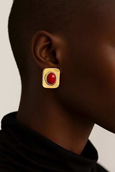 AMORE.İST STORE Oval Taşlı Çerçeveli Küpe