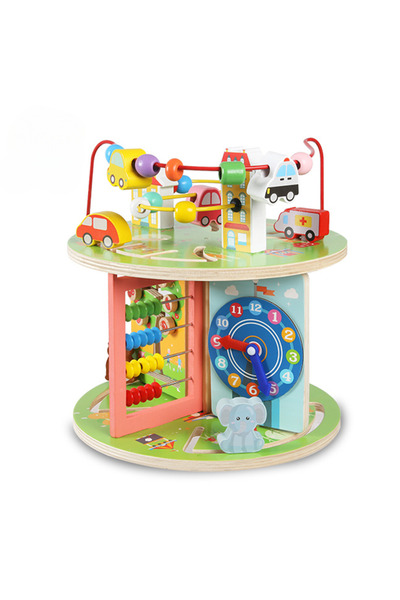 OEM Cub activitati educative din lemn cu forme si cilindri colorati