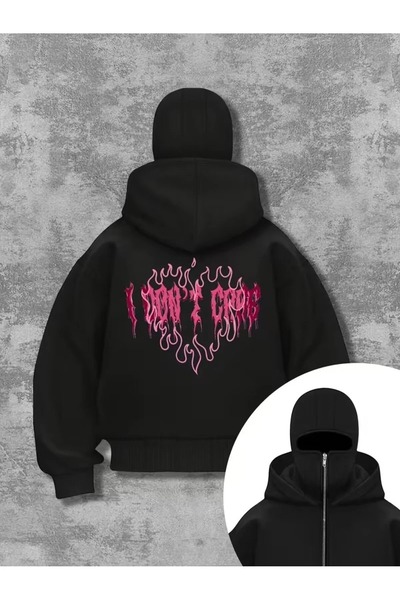 LOTS MODA Kar Maskeli Ninja Unisex Sweatshirt Hırka 2iplik kalın polar