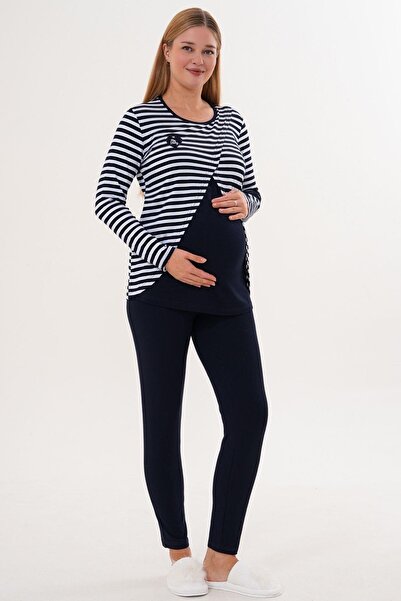 Mecit Pijama Mecit 6303 Lacivert Likralı Spor Hamile Lohusa Pijama Takımı