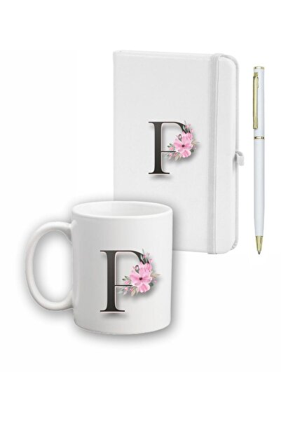 LİNOVERA Flower Pattern Agenda, Mug and Pen Set