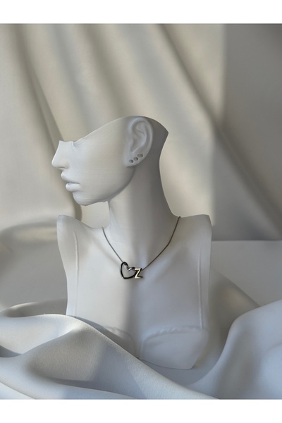 NB STEELORA Heart Detailed Silver Color Steel Letter Necklace