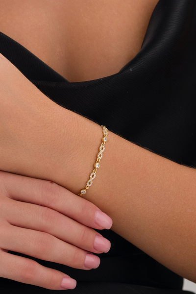 Fionte Accessories 925 Ayar Gümüş, Zirkon Taş, Gold Kaplama, Sonsuzluk Bileklik