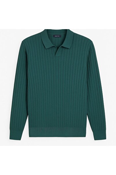 CGA Men's Green Collared Knitwear Men's Knitwear Sweater Collared Men's Sweater
