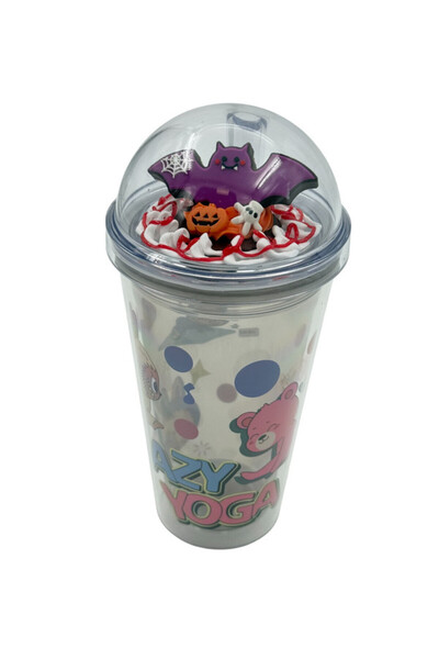 B&D Plastic Cup with lid and straw 500ml , transparent Color