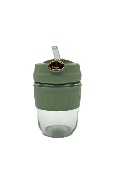 B&D Glass Cup with Straw 250ml , Green Color