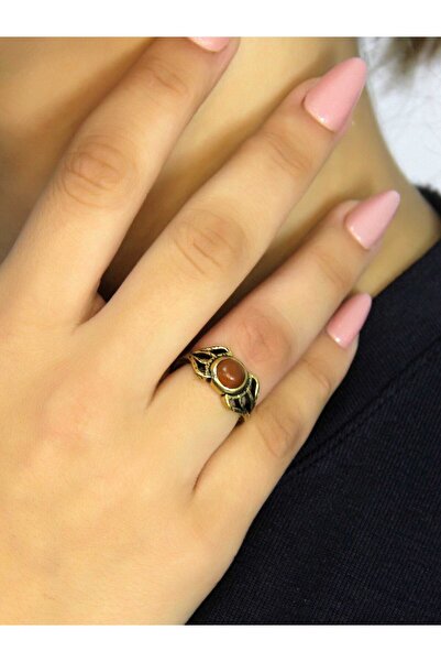 esha Natural Stone Agate Round Natural Stone Antique Model Women's Adjustable Ring Euy79A