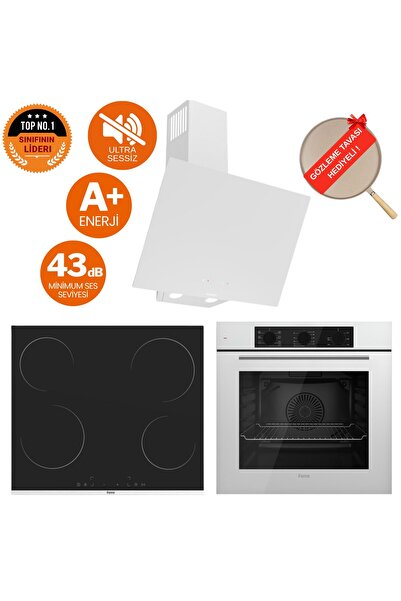 Ferre Aura Vitroseramik Elektrikli Sessiz Beyaz Ankastre Set (D078 - SA + Ms2...