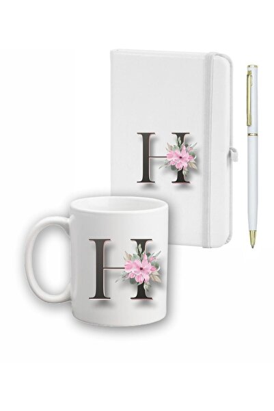 LİNOVERA Flower Pattern Agenda, Mug and Pen Set