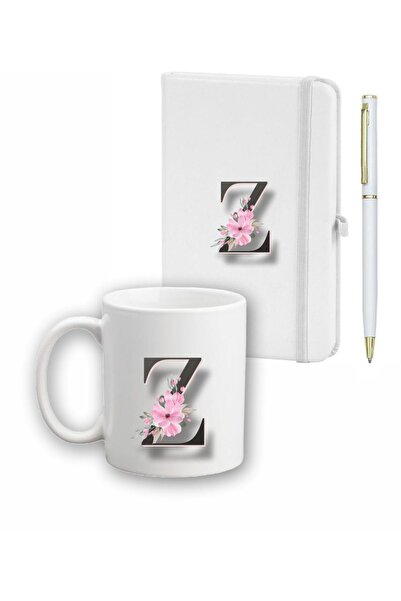 LİNOVERA Flower Pattern Agenda, Mug and Pen Set