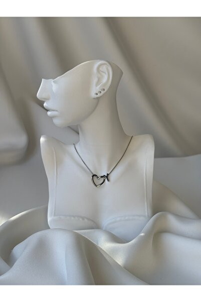 NB STEELORA Heart Detailed Silver Color Steel Letter Necklace