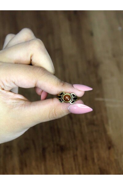 esha Natural Stone Agate Round Natural Stone Antique Model Women's Adjustable Ring Euy79A