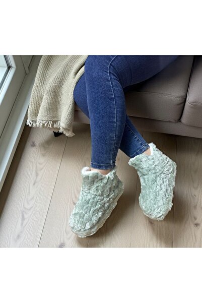 İpek Women's Spiral Plush Fluffy Plush Non-Slip Sole Home Boots Slippers