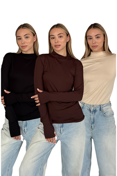 RDK Giyim Γυναικείο Σετ 3 τεμαχίων Φορμάκι με λεπτομέρεια στα δάχτυλα - Μαύρο...