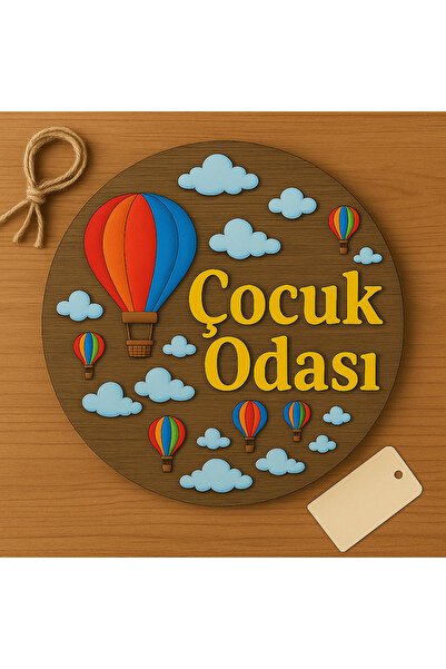 EXİN Kişiye Özel Uçan Balon Temalı Ahşap Çocuk Odası Kapı Panosu – Dekoratif Kapı Süsü