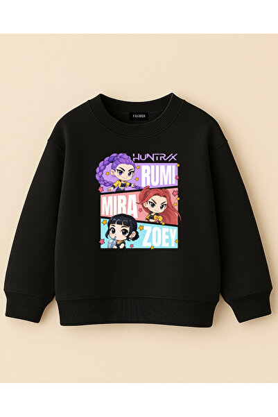 fasardi Kpop Demon Hunters Huntrix Zoey Rumi Mira Printed Oversize Unlined Long Sleeve Girls' Sweatshirt