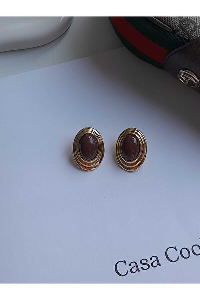 Bubbleatelier Çelik vintage kahverengi gold küpe