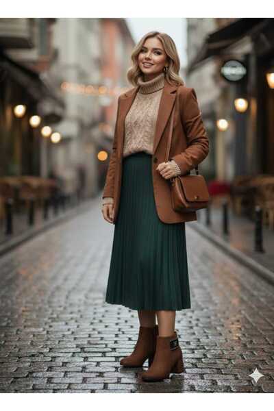 Efe Süet Kadın Bot Kalın Topuklu Topuk Yükseklik 6 Cm Taba Renk Dar Kalıp