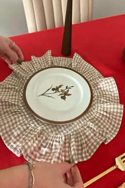 zarafet concept 6 Adet Kahverengi Pötikare Yuvarlak Fırfır Detaylı Amerikan S...