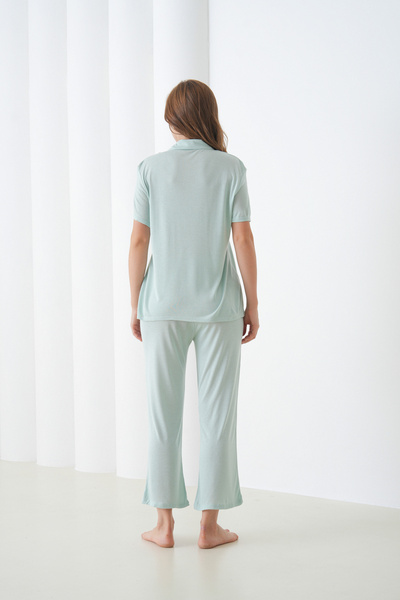 MAMAYAGA Women's Cotton Shirt Capri Stylish Casual Curve Bottom Top Nightwear Set