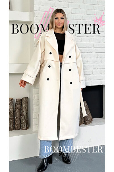 BoomBester Women's Gray Cashmere Belted Oversized Coat / Trench Coat
