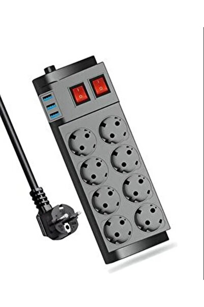 The Kaku 2M Uzatma Kablosu Çoklu Priz Termal Akım Korumalı 8'li Priz 3X USB